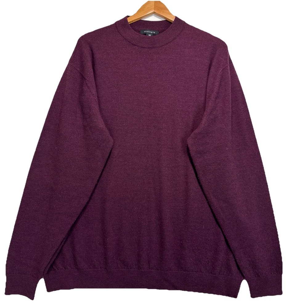 Castagne 100% Merino Wool Crewneck Sweater Men XLT Burgundy Plum Solid Knit Tall